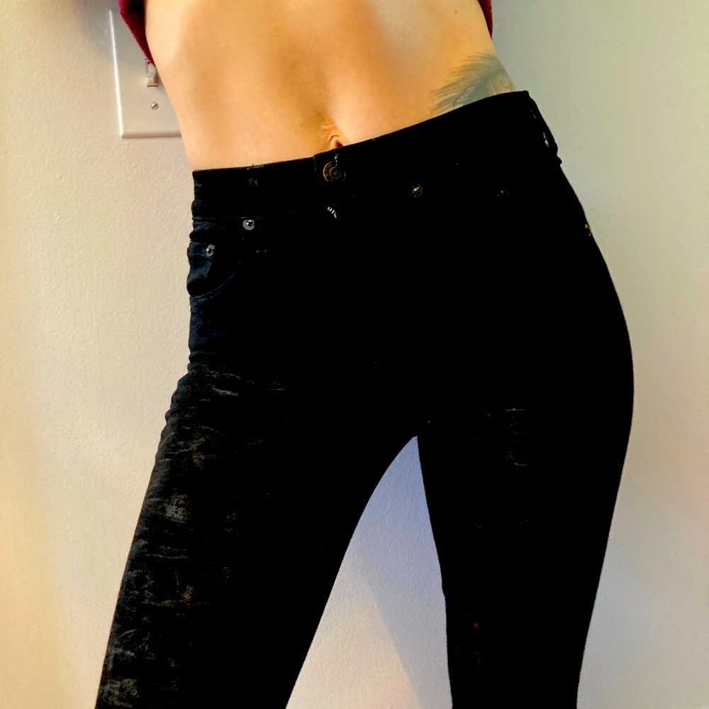Rag and bone WAXED 3-D black stretch womens flare jeans size 0-2 stretch to 3-4 - Picture 5 of 11